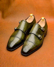 Olive green patina monkstrap