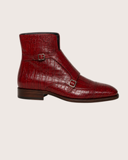 red crocodile monk strap boots for men, genuine skin, handmade