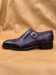 Purple patina cross stitched toe monkstrap