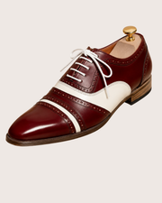 Burgundy and white oxford