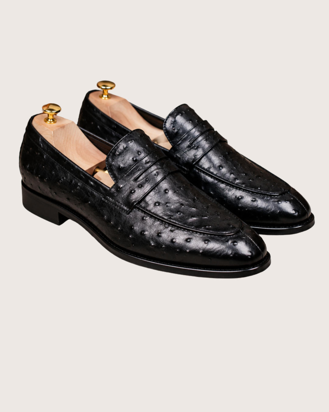 Black ostrich skin penny loafers