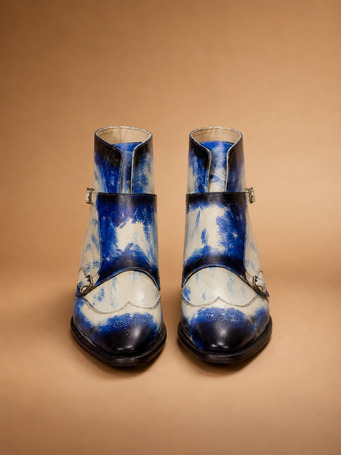 Blue patina monkstrap boots
