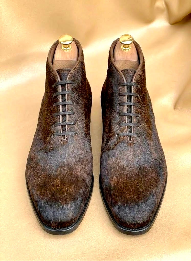 Brown horse skin chukka boots