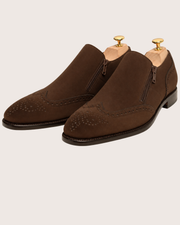 Dark brown suede zipper brogue