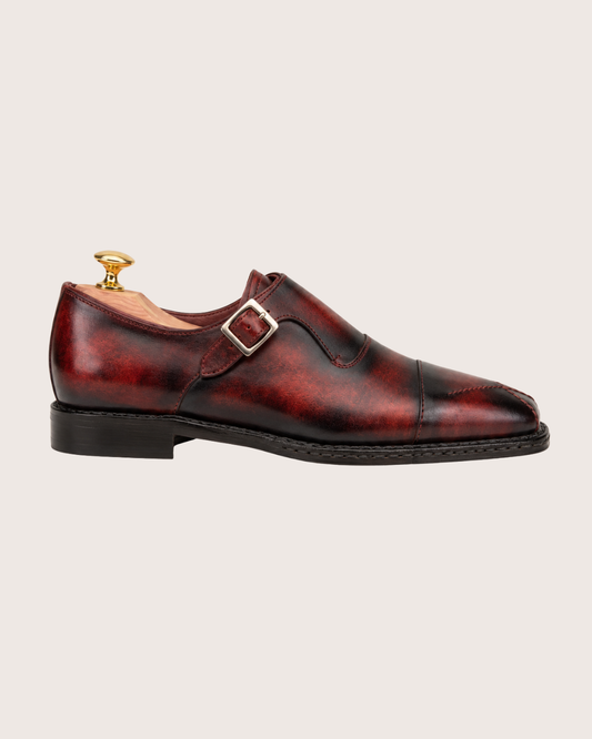 Red patina cross stitched monkstrap