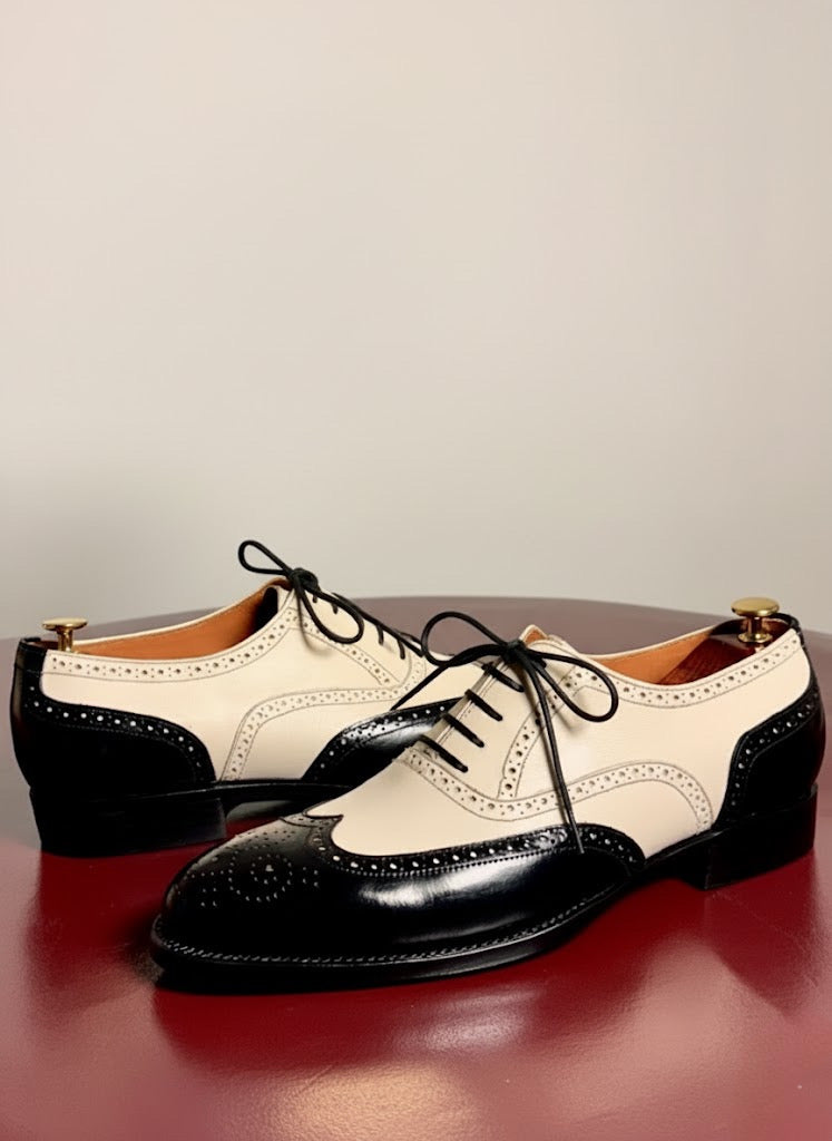 Black & white wingtip oxford