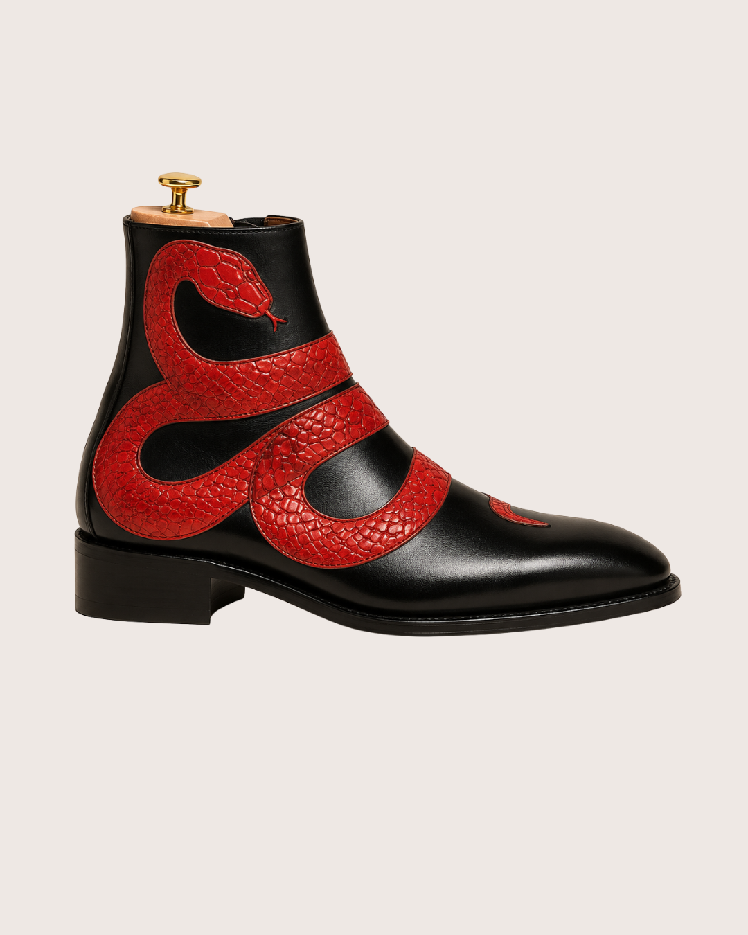 Black & red snake zipper boots