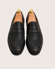 black stingray texture penny loafers for men, handmade