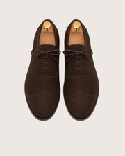 Dark brown suede wingtip oxford