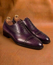 Purple Semi-Brogue Oxford Shoes for Men