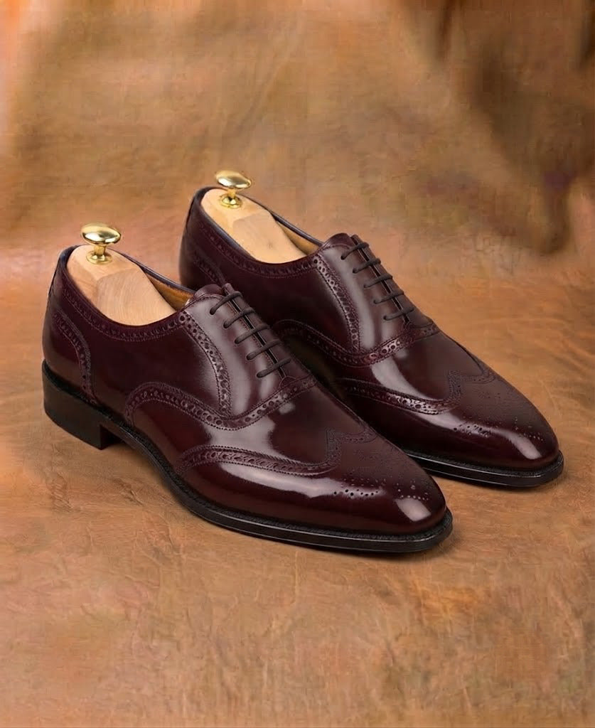 Burgundy Wingtip Oxford Shoes for Men | Handmade Brogues A-32