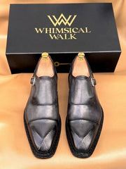 Gray patina cross stitched monkstrap