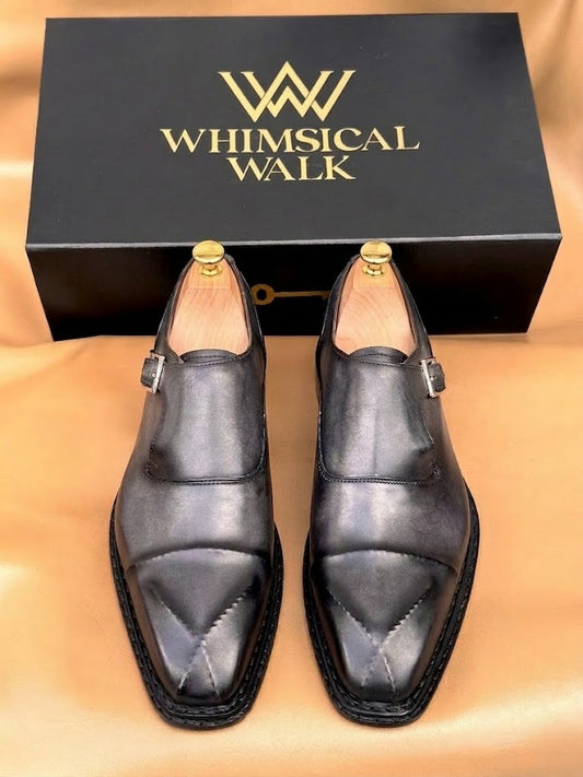 Gray patina cross stitched monkstrap