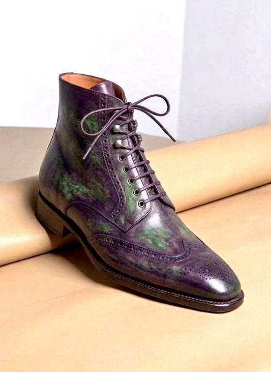 Purple & Green patina wingtip Boots