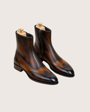 Brown patina zipper boots
