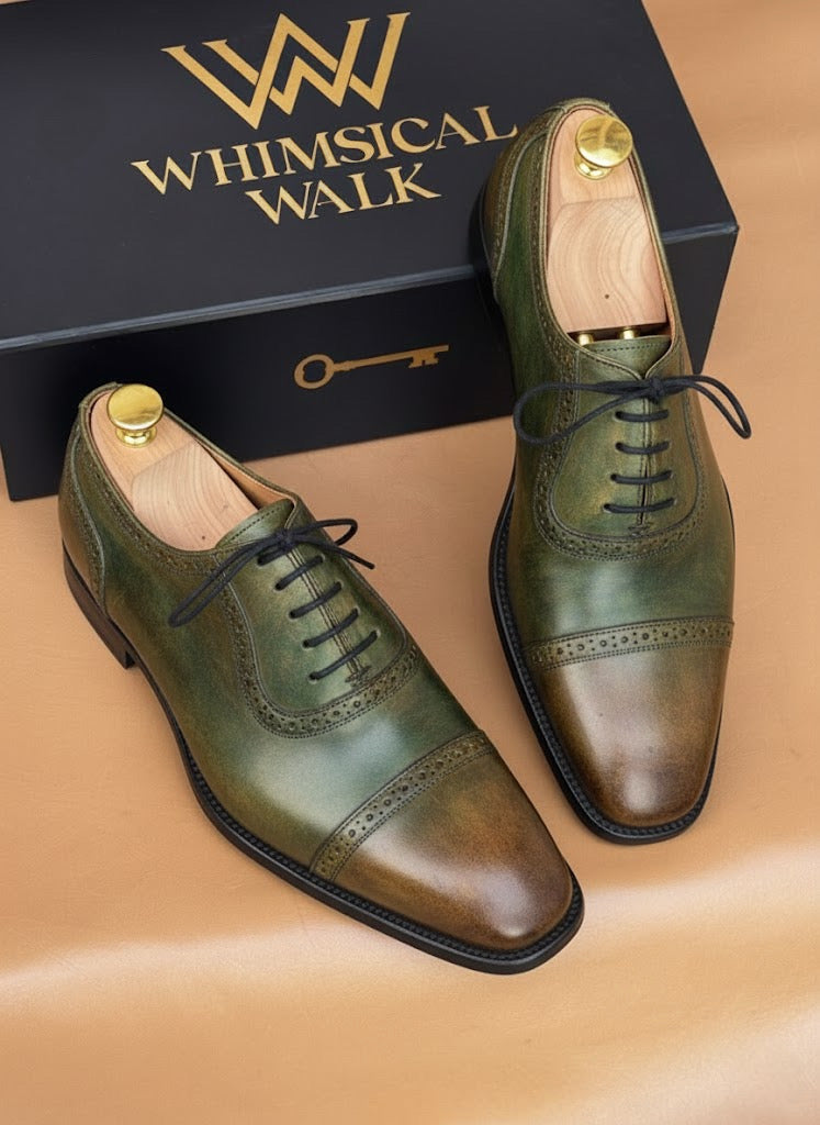 Green and brown patina oxford