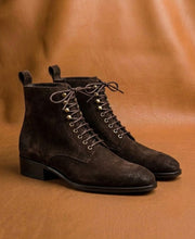 Dark brown suede derby boots