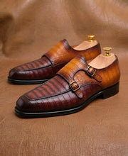 Patina crocodile double monkstrap