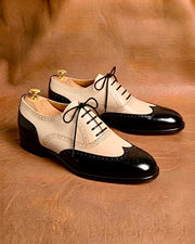 Black & White Wingtip Oxford Shoes for Men