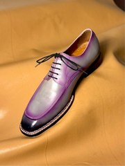 Gray Patina Purple Highlights Norwegian Stitch Derby Shoes