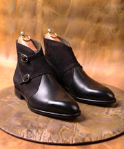 Black Suede Monkstrap Boots