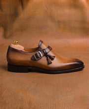 Two tone tan to brown gradient hand painted across a monk strap