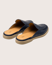 Blue crocodile skin mule
