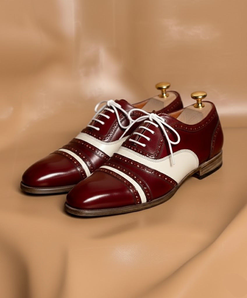 Burgundy and white oxford