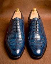 Blue crocodile wingtip oxford