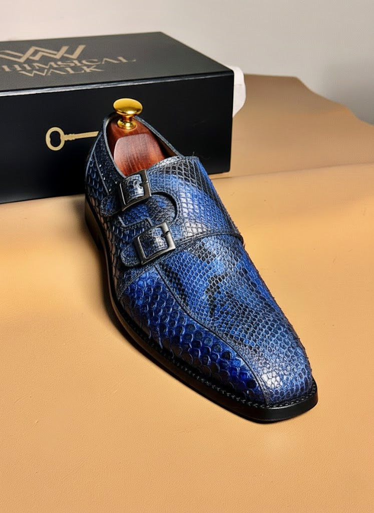 Python skin double monkstrap