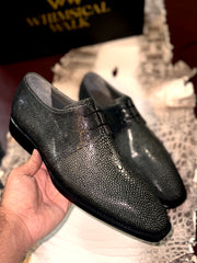 gray stingray texture derby shoes for men, handmade