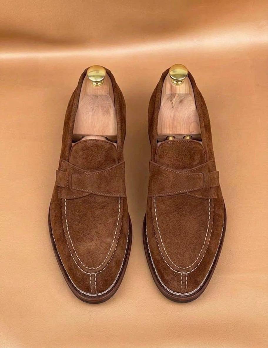 Brown suede butterfly loafers