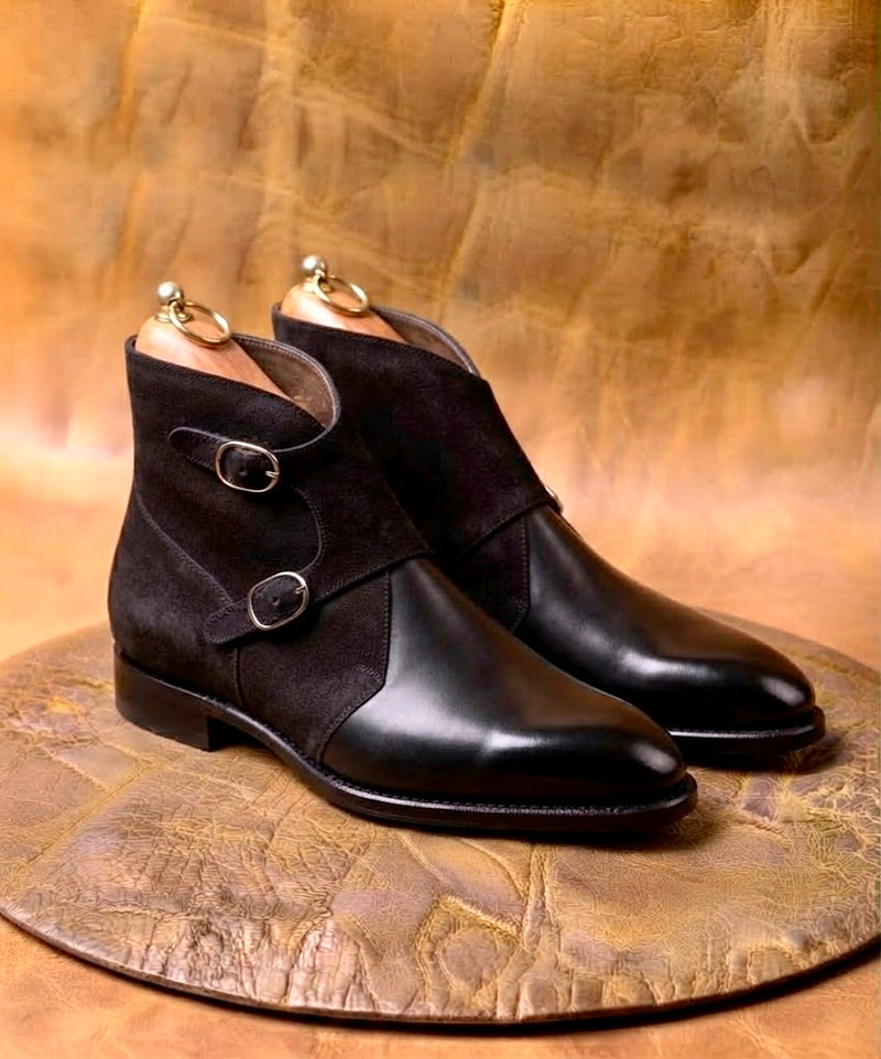 Black Suede Monkstrap Boots