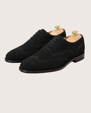 Black suede leather wingtip oxford