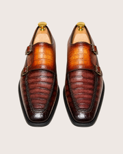 Patina crocodile double monkstrap