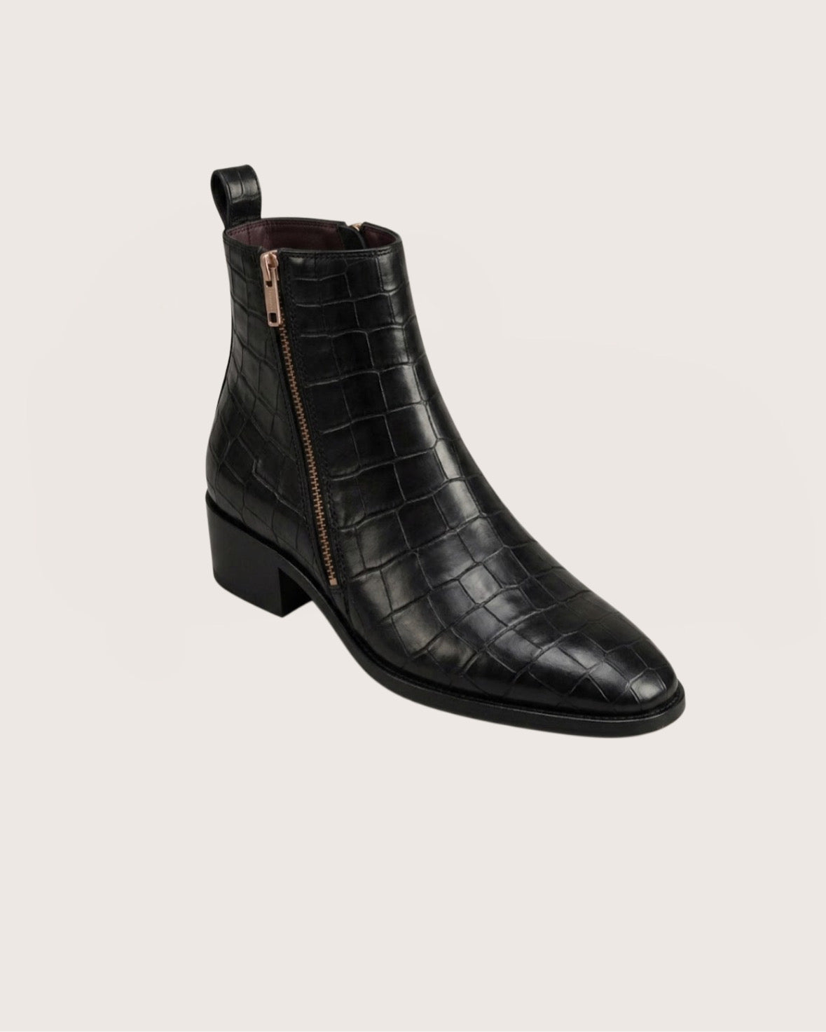 Black crocodile zipper boots