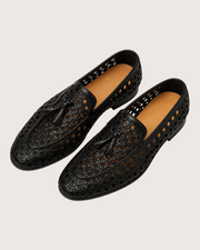 Black Intrecciato tassel loafers