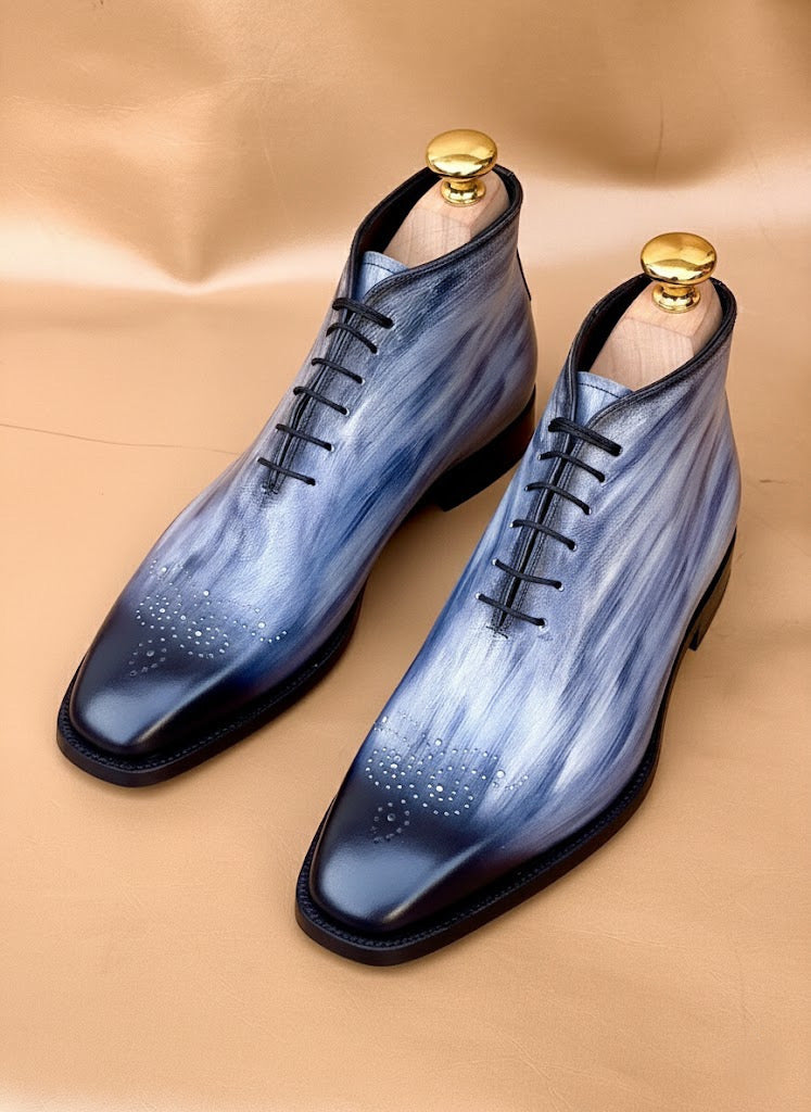 Gray patina chukka boots