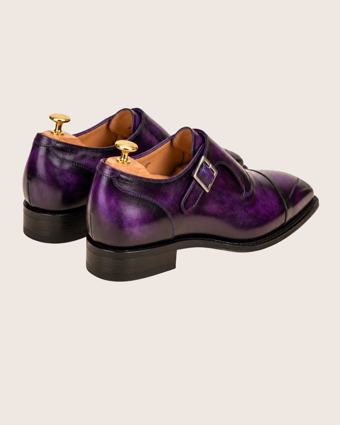 Purple patina cross stitched toe monkstrap