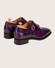 Purple patina cross stitched toe monkstrap