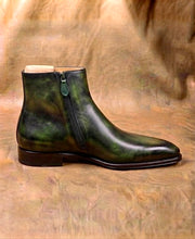 Olive Green Patina Zipper Boots
