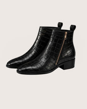 Black crocodile zipper boots