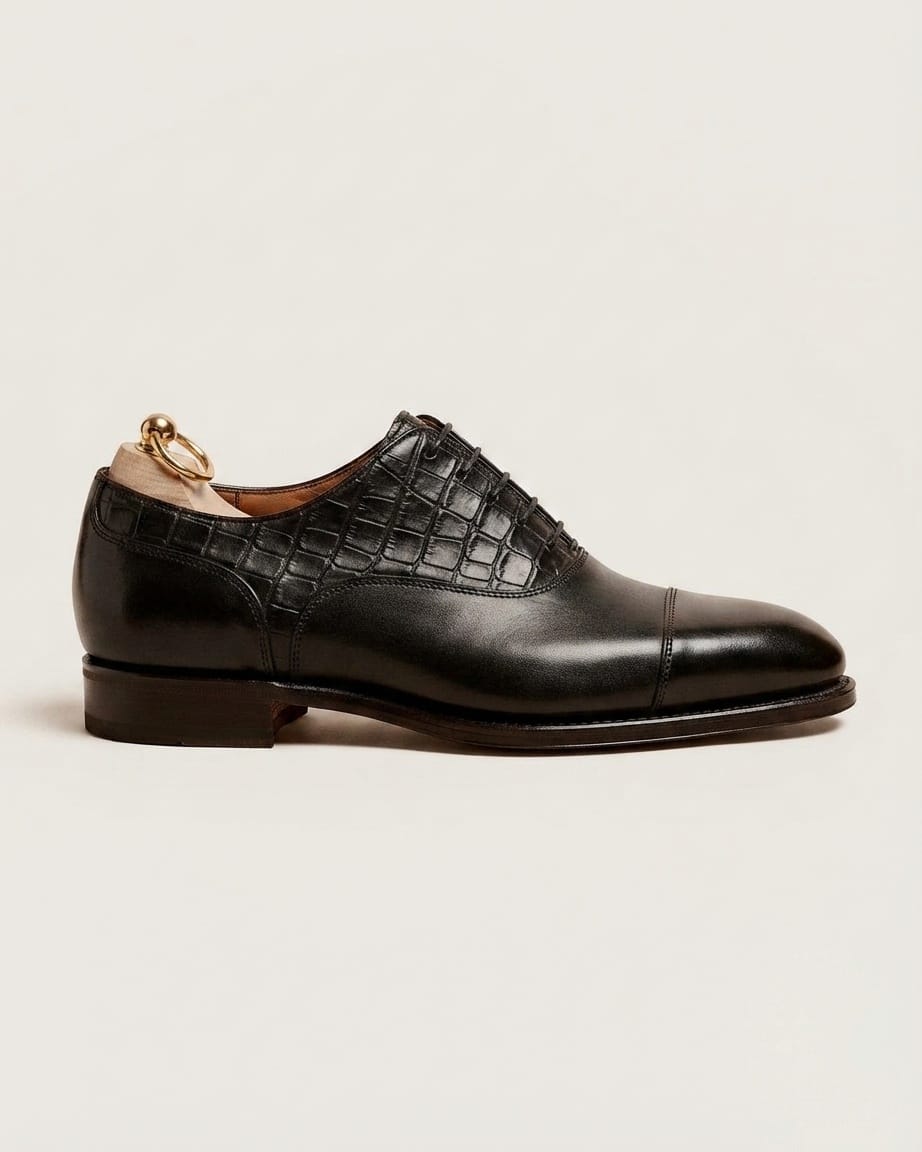 Black Crocodile cap-toe Oxford