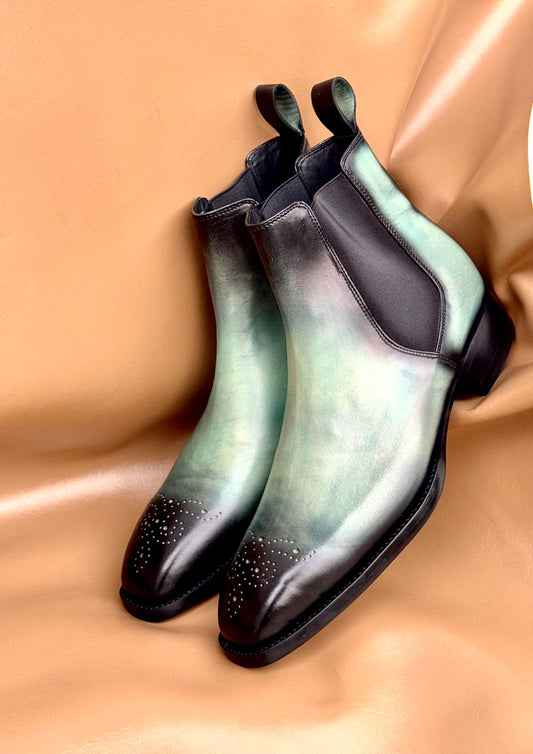 Cyan green chelsea boots