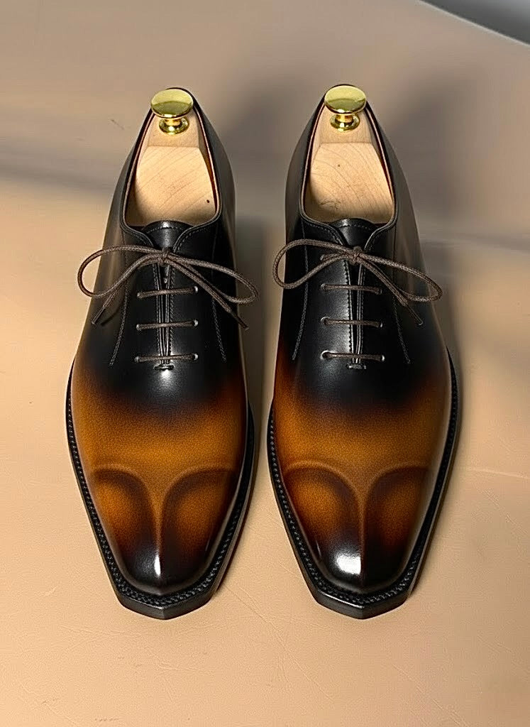 Black&brown patina sculpted toe oxford