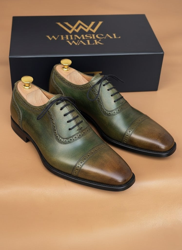 Men's Brown and Green Patina Oxford