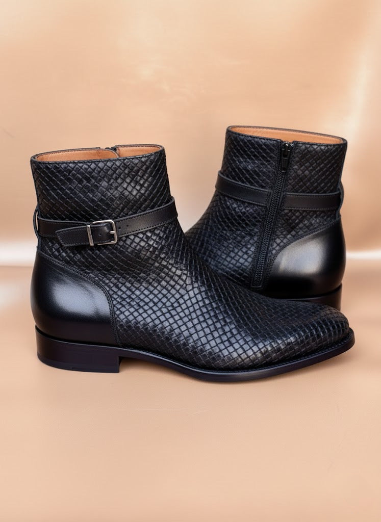 Black woven boots