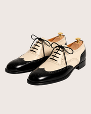 Black & White Wingtip Oxford Shoes for Men