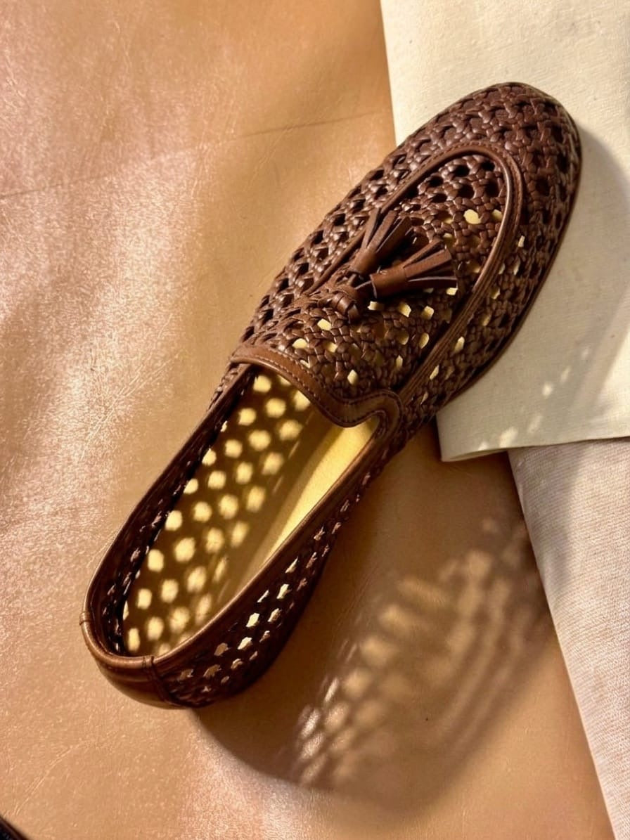 Brown Intrecciato tassel loafers