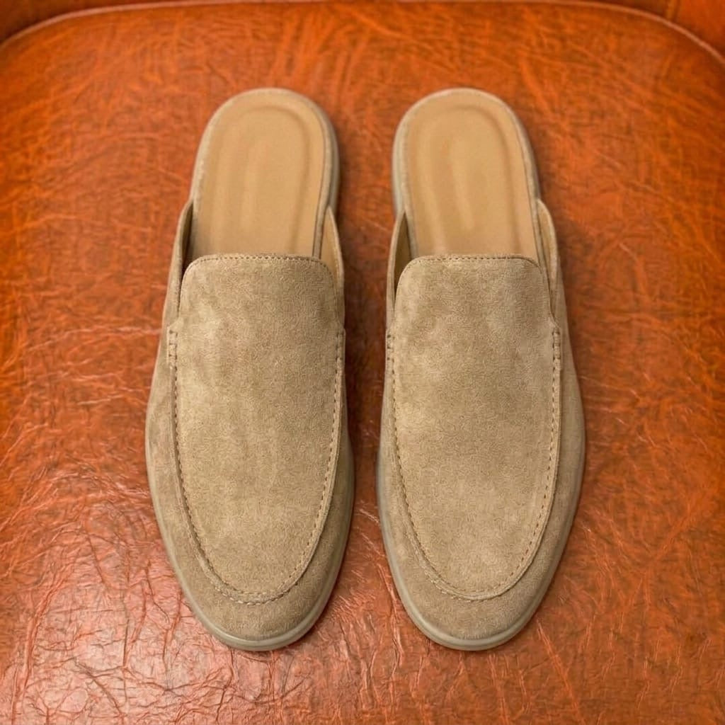 Beige suede mule